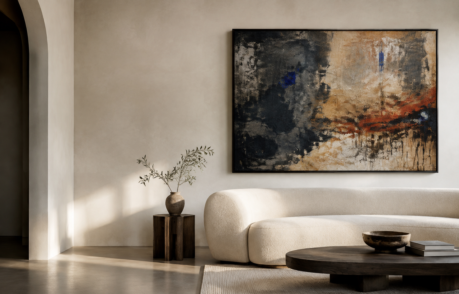 Warm living room with contemporary artwork