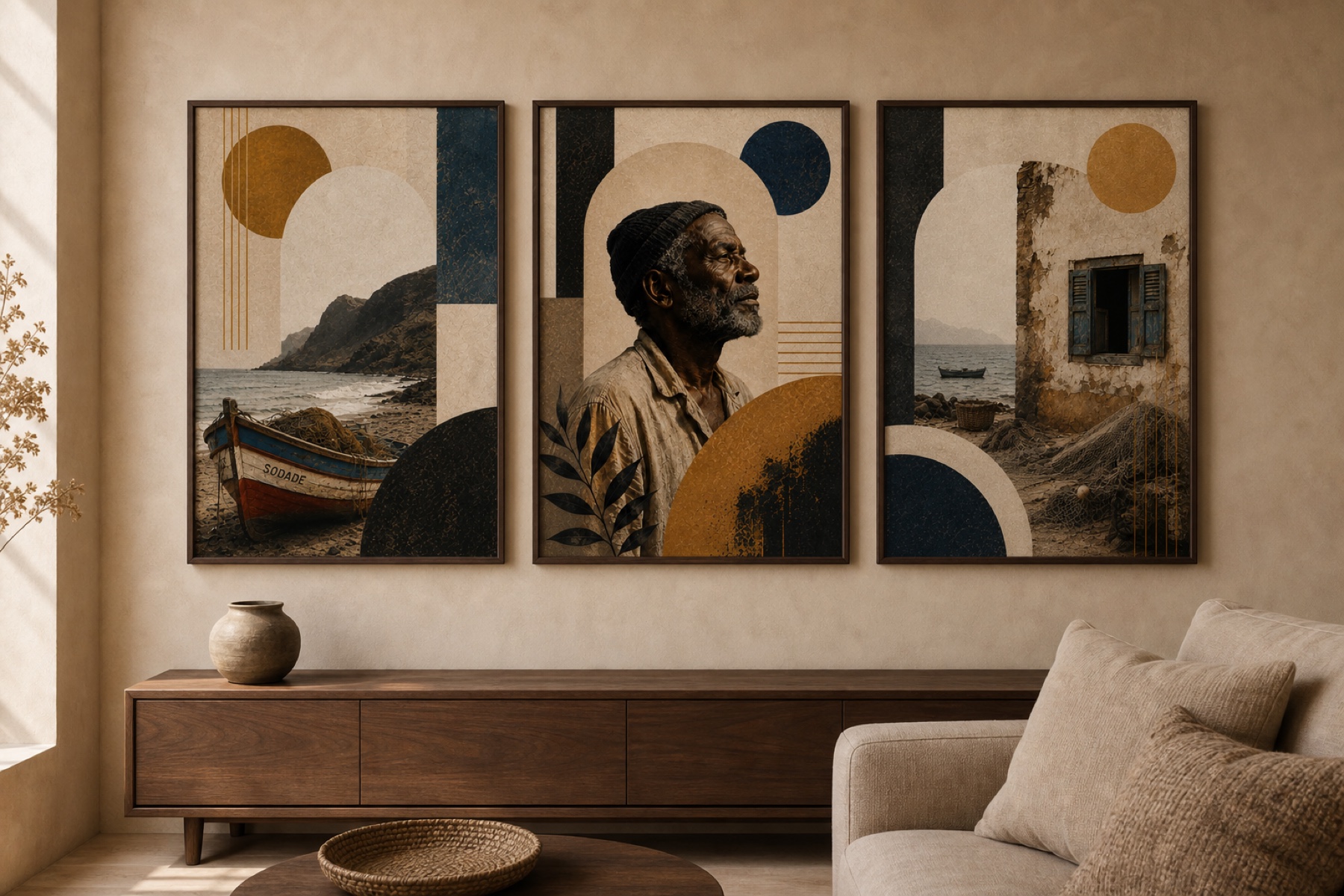 Sodade Between Sea and Home Cape Verde wall art triptych